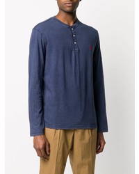 T-shirt à manche longue et col boutonné bleu marine Polo Ralph Lauren