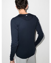 T-shirt à manche longue et col boutonné bleu marine Schiesser