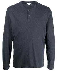 T-shirt à manche longue et col boutonné bleu marine James Perse