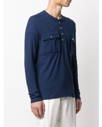 T-shirt à manche longue et col boutonné bleu marine Balmain