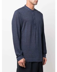 T-shirt à manche longue et col boutonné bleu marine 120% Lino