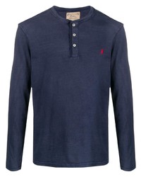 T-shirt à manche longue et col boutonné bleu marine Polo Ralph Lauren