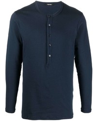 T-shirt à manche longue et col boutonné bleu marine Tom Ford