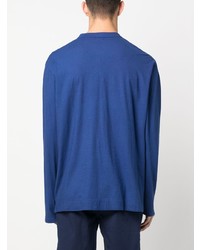 T-shirt à manche longue et col boutonné bleu Massimo Alba