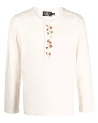 T-shirt à manche longue et col boutonné brodé blanc Ralph Lauren RRL