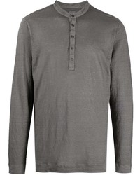T-shirt à manche longue et col boutonné gris foncé 120% Lino