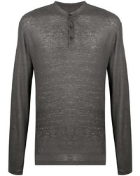 T-shirt à manche longue et col boutonné gris foncé AllSaints