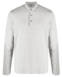 T-shirt à manche longue et col boutonné gris Canali