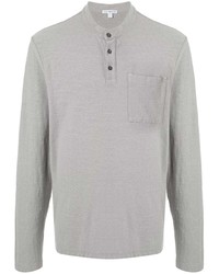 T-shirt à manche longue et col boutonné gris James Perse