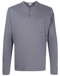T-shirt à manche longue et col boutonné gris James Perse
