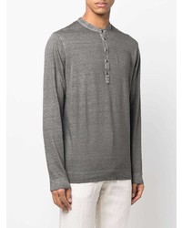 T-shirt à manche longue et col boutonné gris 120% Lino