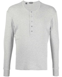 T-shirt à manche longue et col boutonné gris Tom Ford