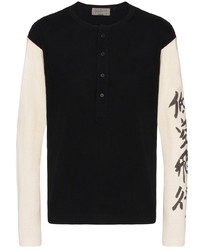T-shirt à manche longue et col boutonné imprimé noir et blanc Yohji Yamamoto