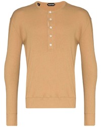 T-shirt à manche longue et col boutonné marron clair Tom Ford