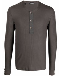 T-shirt à manche longue et col boutonné marron foncé Tom Ford
