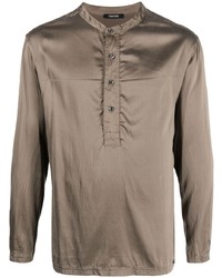 T-shirt à manche longue et col boutonné marron Tom Ford