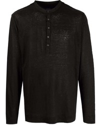 T-shirt à manche longue et col boutonné noir 120% Lino
