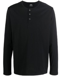T-shirt à manche longue et col boutonné noir A.P.C.