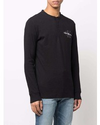 T-shirt à manche longue et col boutonné noir Calvin Klein Jeans