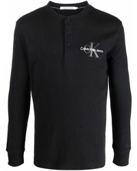 T-shirt à manche longue et col boutonné noir Calvin Klein Jeans