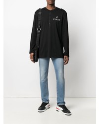 T-shirt à manche longue et col boutonné noir Philipp Plein