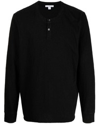 T-shirt à manche longue et col boutonné noir James Perse