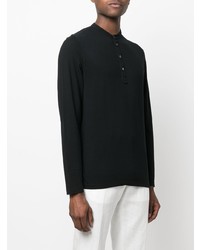 T-shirt à manche longue et col boutonné noir Zanone