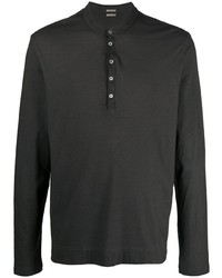 T-shirt à manche longue et col boutonné noir Massimo Alba