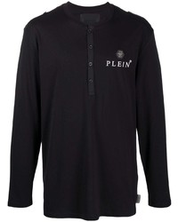 T-shirt à manche longue et col boutonné noir Philipp Plein