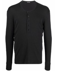 T-shirt à manche longue et col boutonné noir Tom Ford