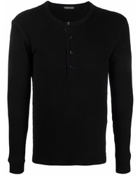 T-shirt à manche longue et col boutonné noir Tom Ford