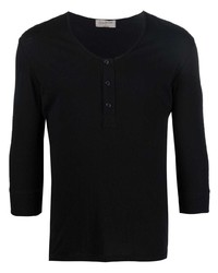 T-shirt à manche longue et col boutonné noir Yohji Yamamoto