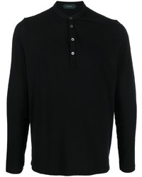 T-shirt à manche longue et col boutonné noir Zanone
