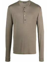 T-shirt à manche longue et col boutonné olive Tom Ford