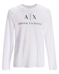 T-shirt à manche longue imprimé blanc et bleu marine Armani Exchange