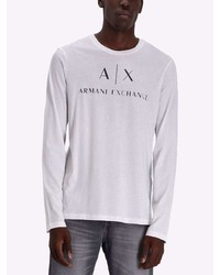 T-shirt à manche longue imprimé blanc et bleu marine Armani Exchange