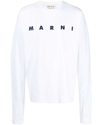 T-shirt à manche longue imprimé blanc et bleu marine Marni