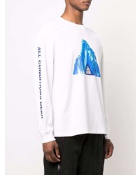 T-shirt à manche longue imprimé blanc et bleu Nike