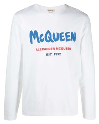 T-shirt à manche longue imprimé blanc et bleu Alexander McQueen