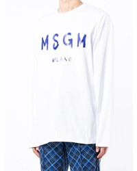T-shirt à manche longue imprimé blanc et bleu MSGM