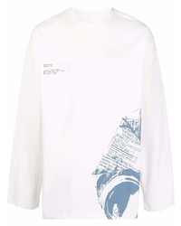 T-shirt à manche longue imprimé blanc et bleu Oamc