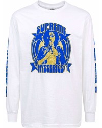 T-shirt à manche longue imprimé blanc et bleu Supreme
