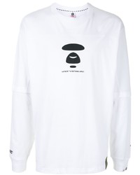 T-shirt à manche longue imprimé blanc et noir AAPE BY A BATHING APE