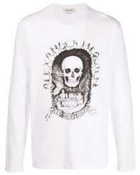 T-shirt à manche longue imprimé blanc et noir Alexander McQueen