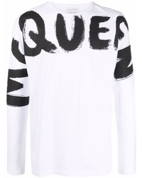 T-shirt à manche longue imprimé blanc et noir Alexander McQueen