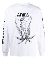 T-shirt à manche longue imprimé blanc et noir Aries