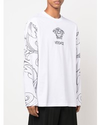 T-shirt à manche longue imprimé blanc et noir Versace