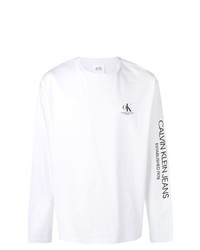 T-shirt à manche longue imprimé blanc et noir Calvin Klein Jeans Est. 1978
