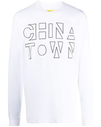 T-shirt à manche longue imprimé blanc et noir Chinatown Market