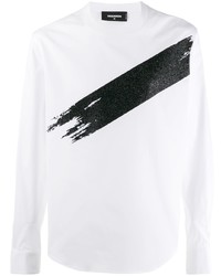 T-shirt à manche longue imprimé blanc et noir DSQUARED2